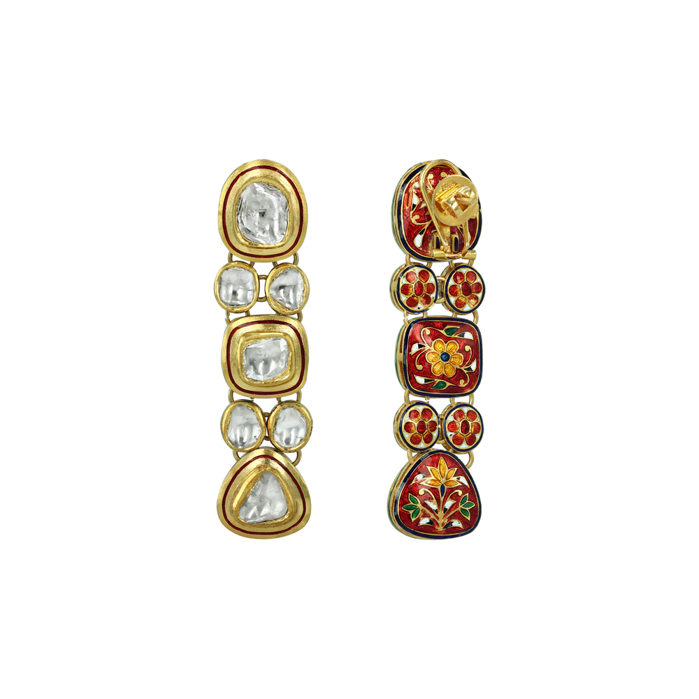 Polki Earrings with Oval, Round, and Teardrop Motif